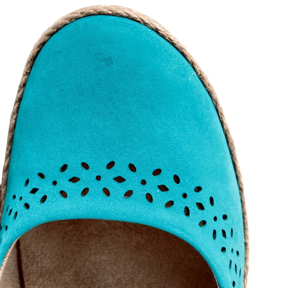 Walk With Me Coldwater Creek Shoes Wedge Espadrille Suede Slip On Jade (Size 11)